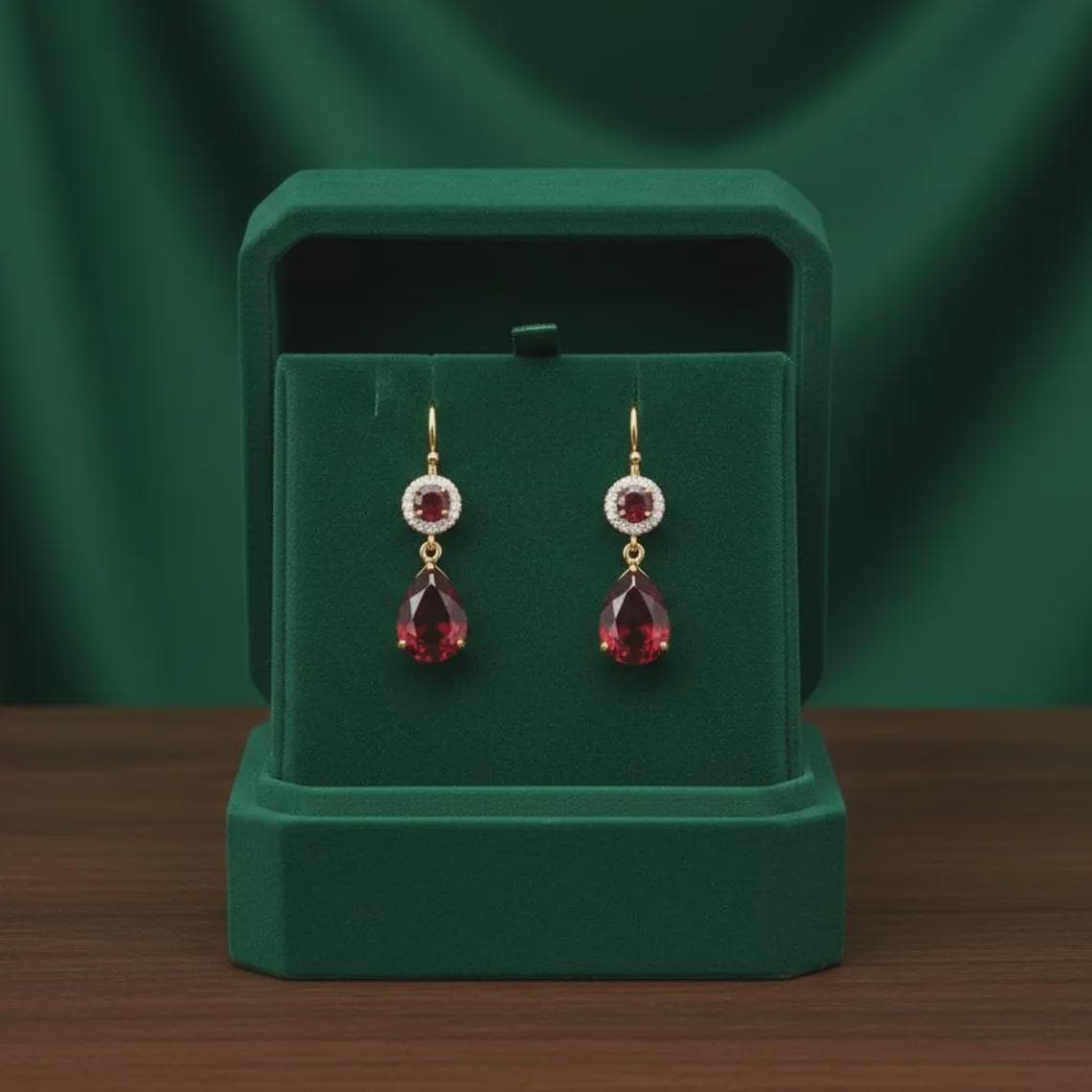 Teardrop Red Garnet Women's Drop Dangles 14K Gold — View 4