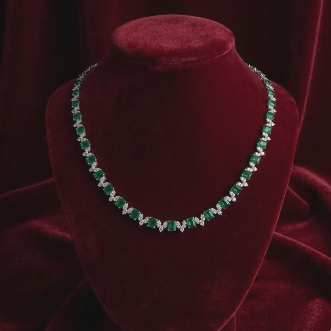 Emerald Diamond Tennis Necklace — View 7