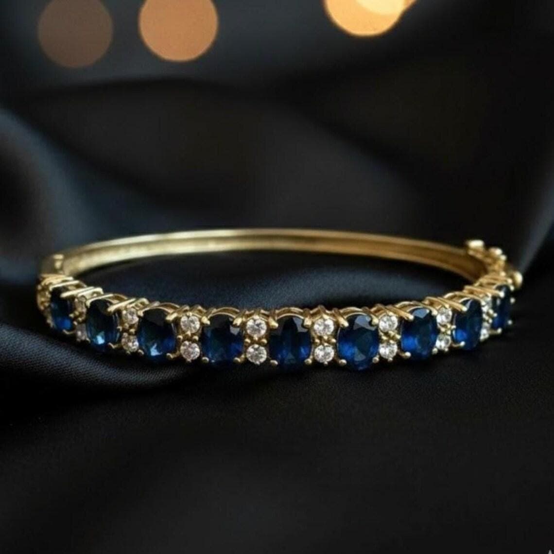 14K Gold Plated Blue Sapphire Tennis Bangle