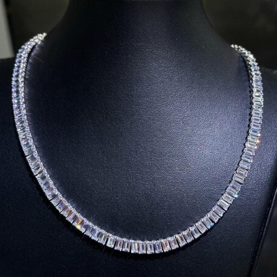 Baguette Diamond Tennis Necklace — View 4