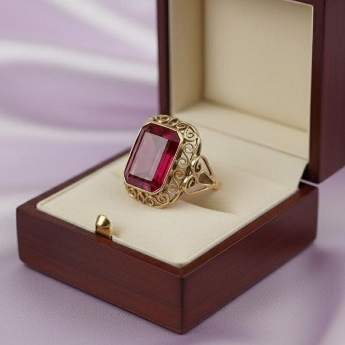 14K Gold Plated Victorian Bold Red Ruby Solitaire — View 5