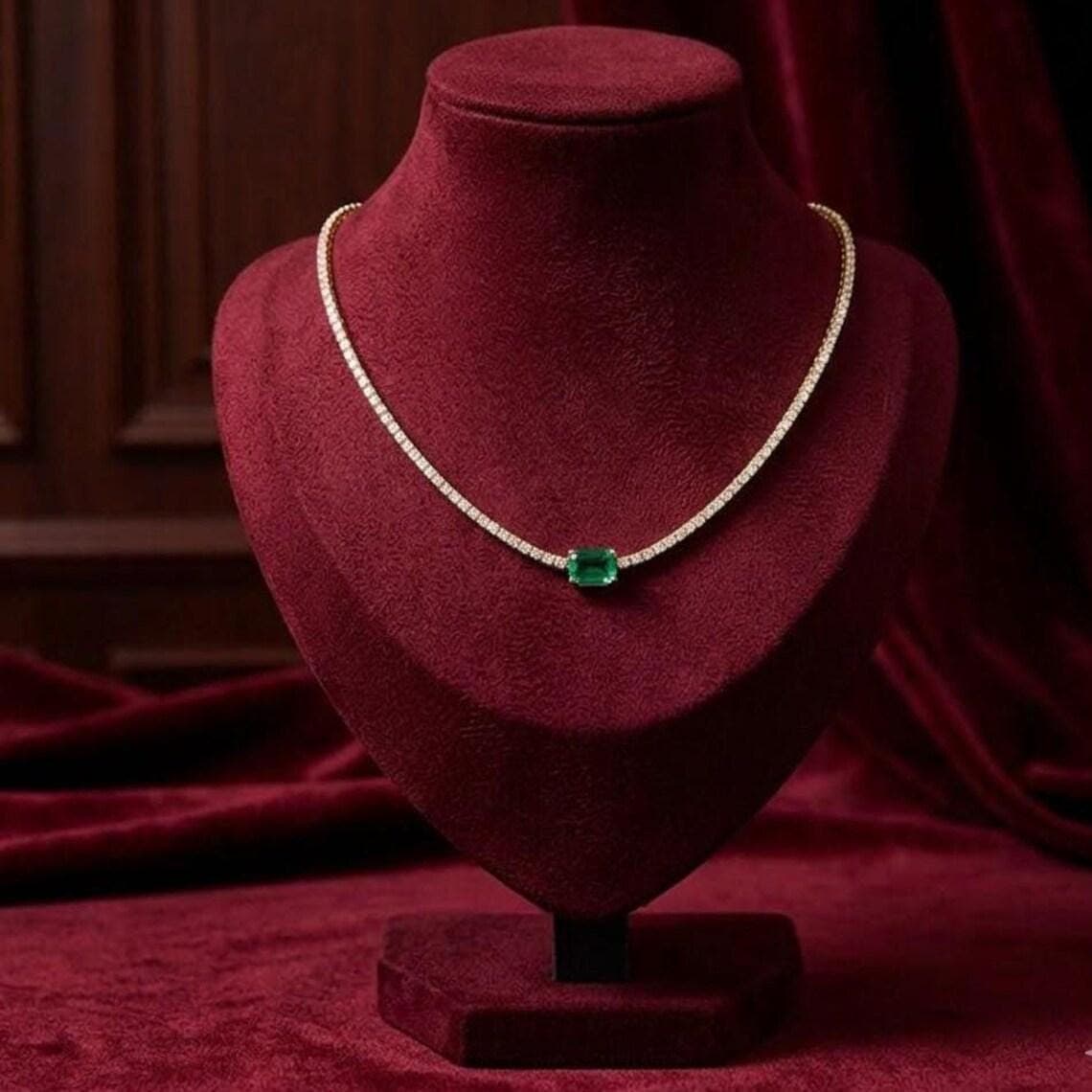 Emerald Solitaire Tennis Necklace — View 3