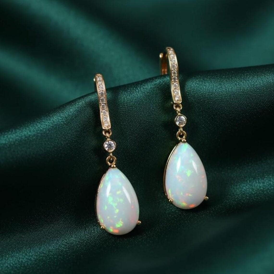 Pear Cut Opal Drop Earrings — View 2