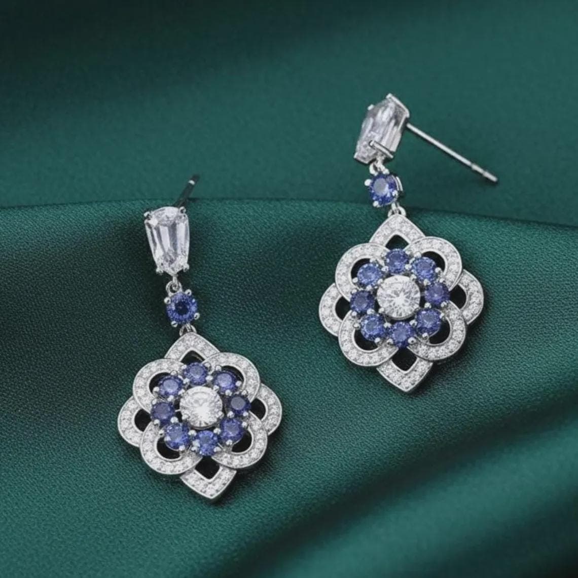 Pear Cut Blue Sapphire Drop Earrings — View 2
