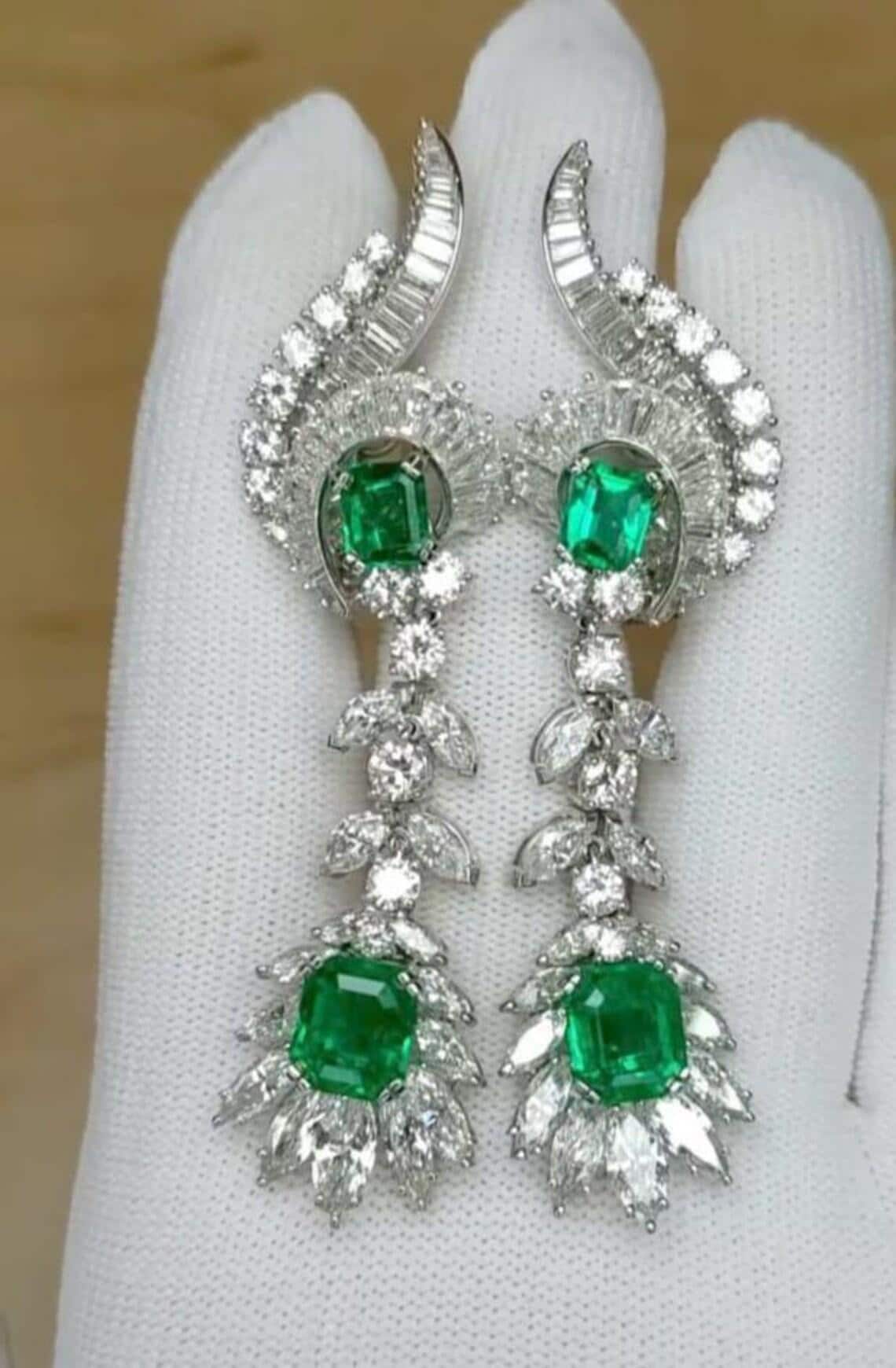 Emerald Green Art Deco Statement Dangle Earrings — View 4