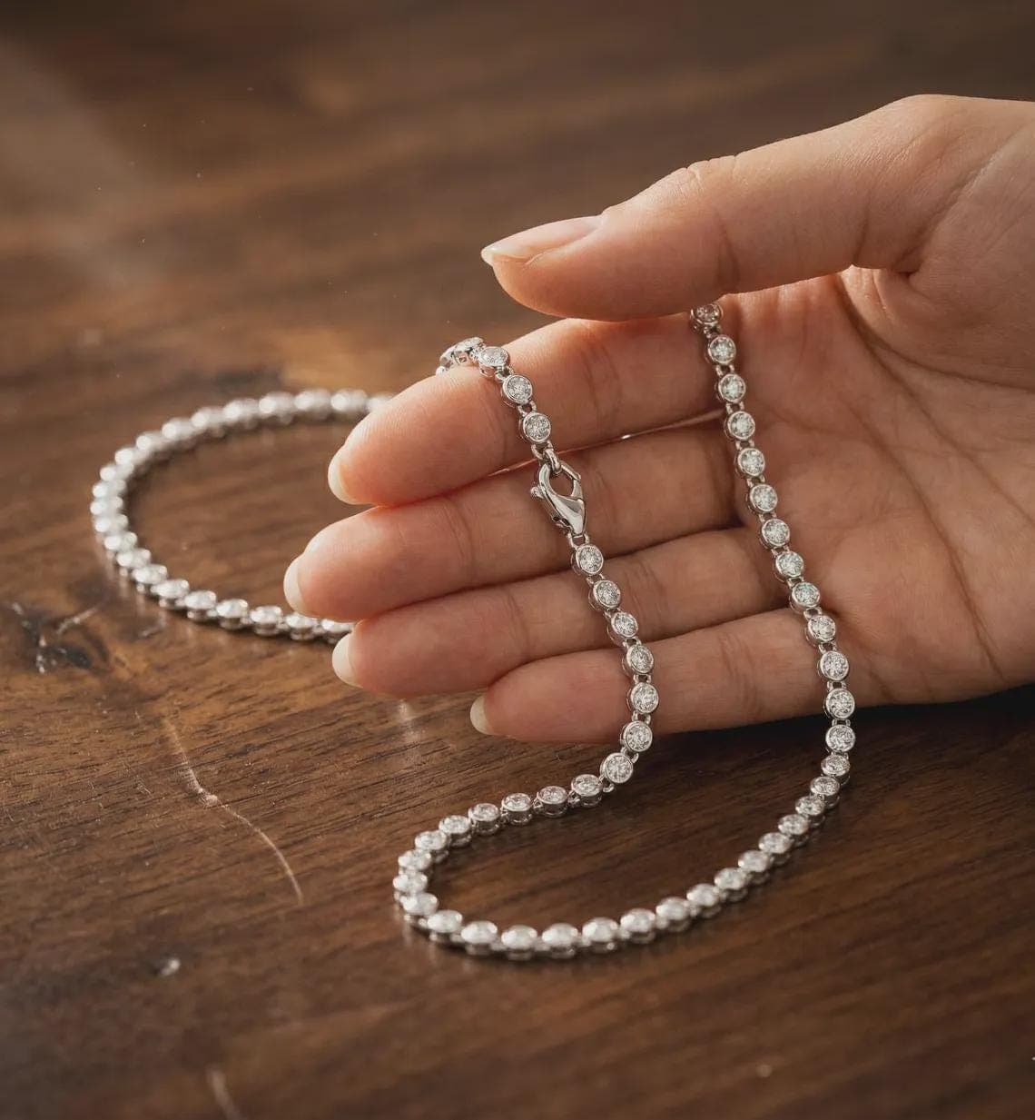 Round Cut Moissanite Tennis Necklace — View 5