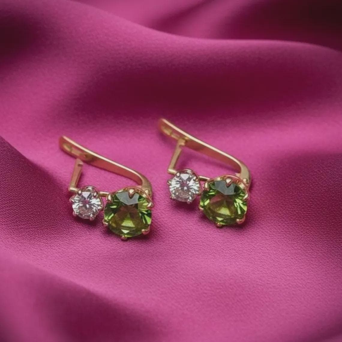 Round Cut Green Emerald Drop Earrings — View 4