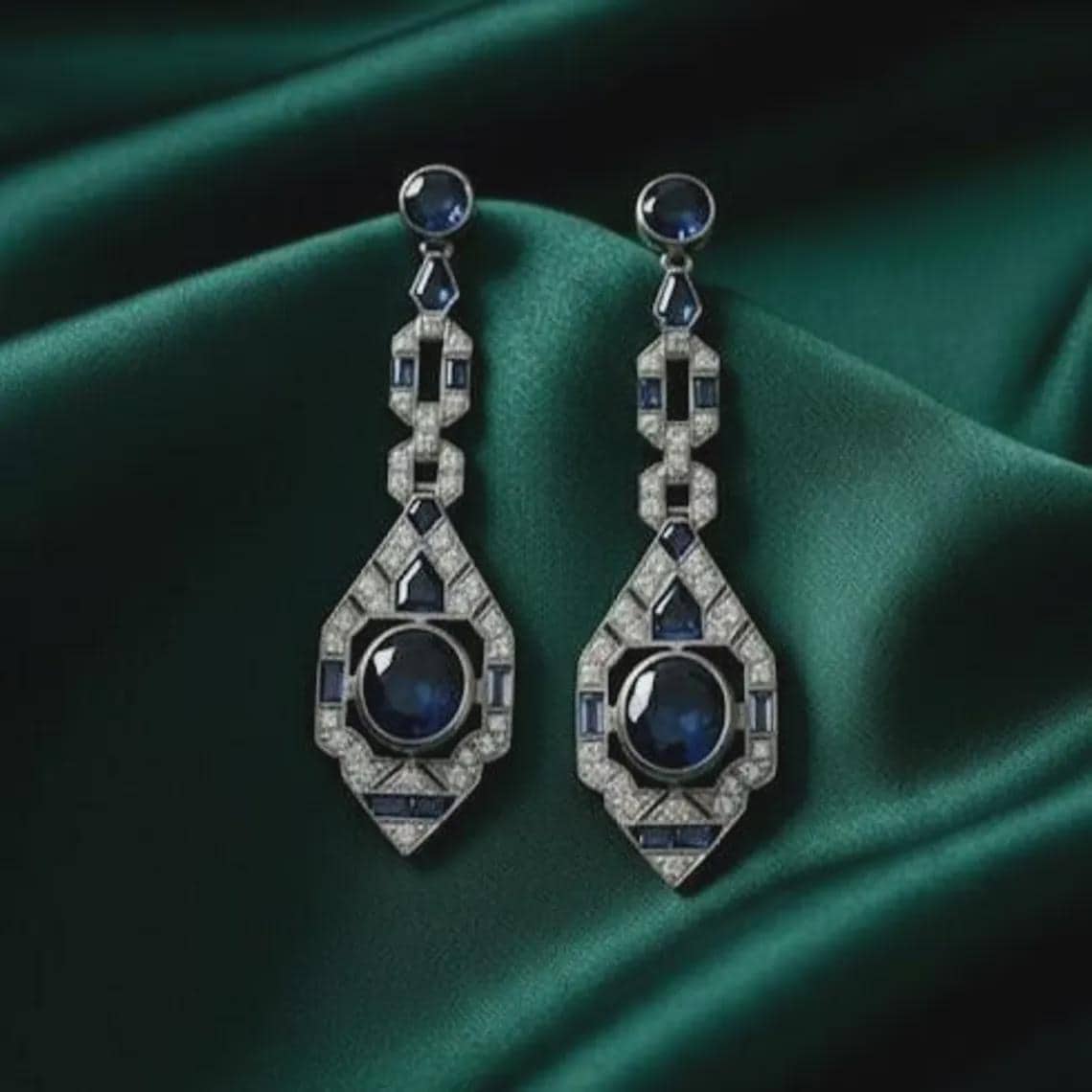 Art Deco Sapphire Diamond Drop Earrings — View 5