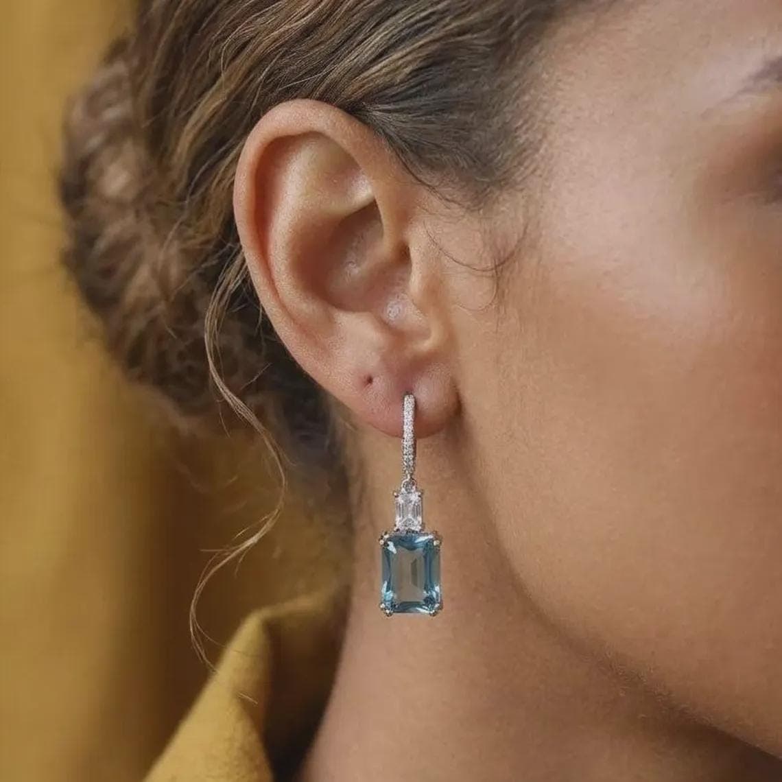 Women's Aquamarine Drop Earrings — View 3
