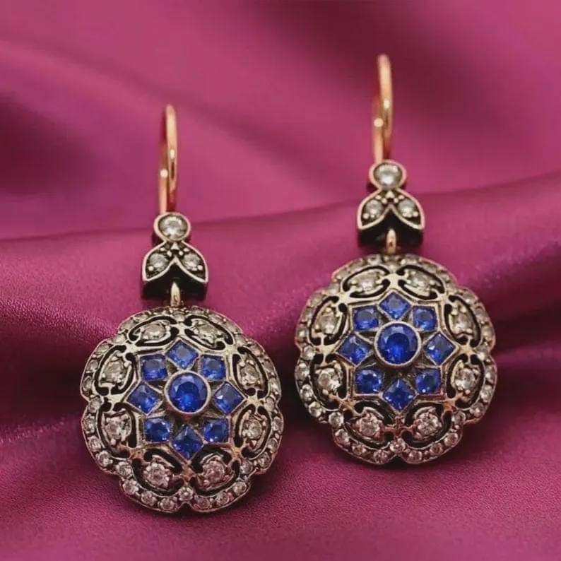 Vintage Art Deco Blue Sapphire Drop Earrings — View 2