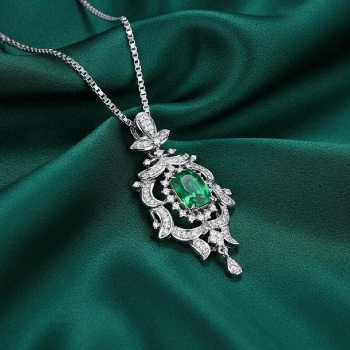 Oval Emerald Halo Pendant — View 3