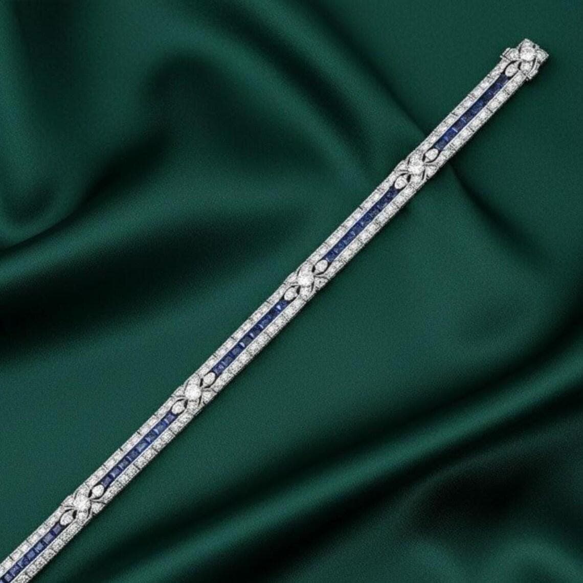 Art Deco Sapphire Diamond Tennis Bracelet — View 2