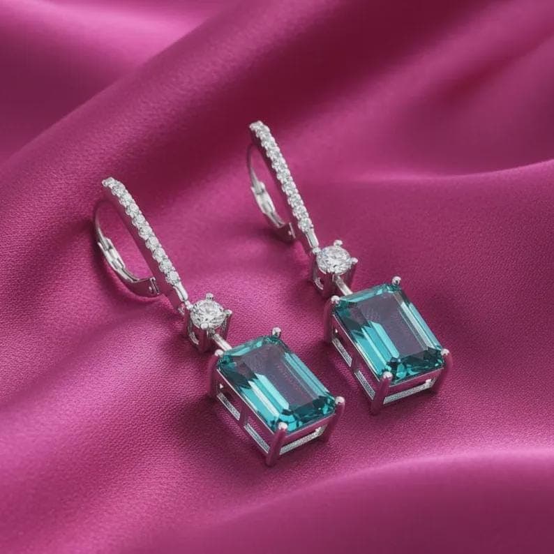 Emerald Cut London Blue Topaz Drop Earrings — View 4