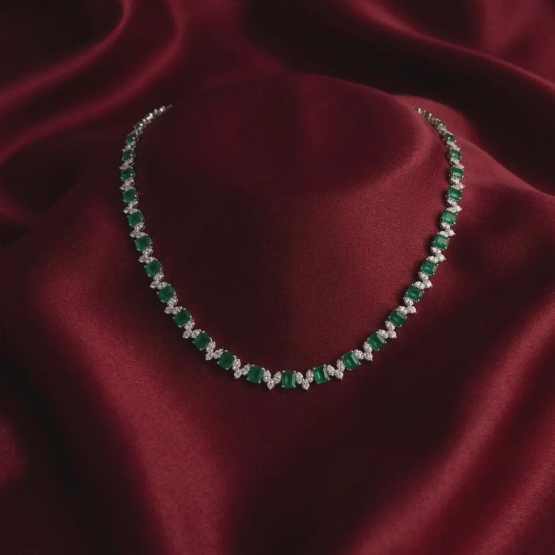 Emerald Diamond Tennis Necklace