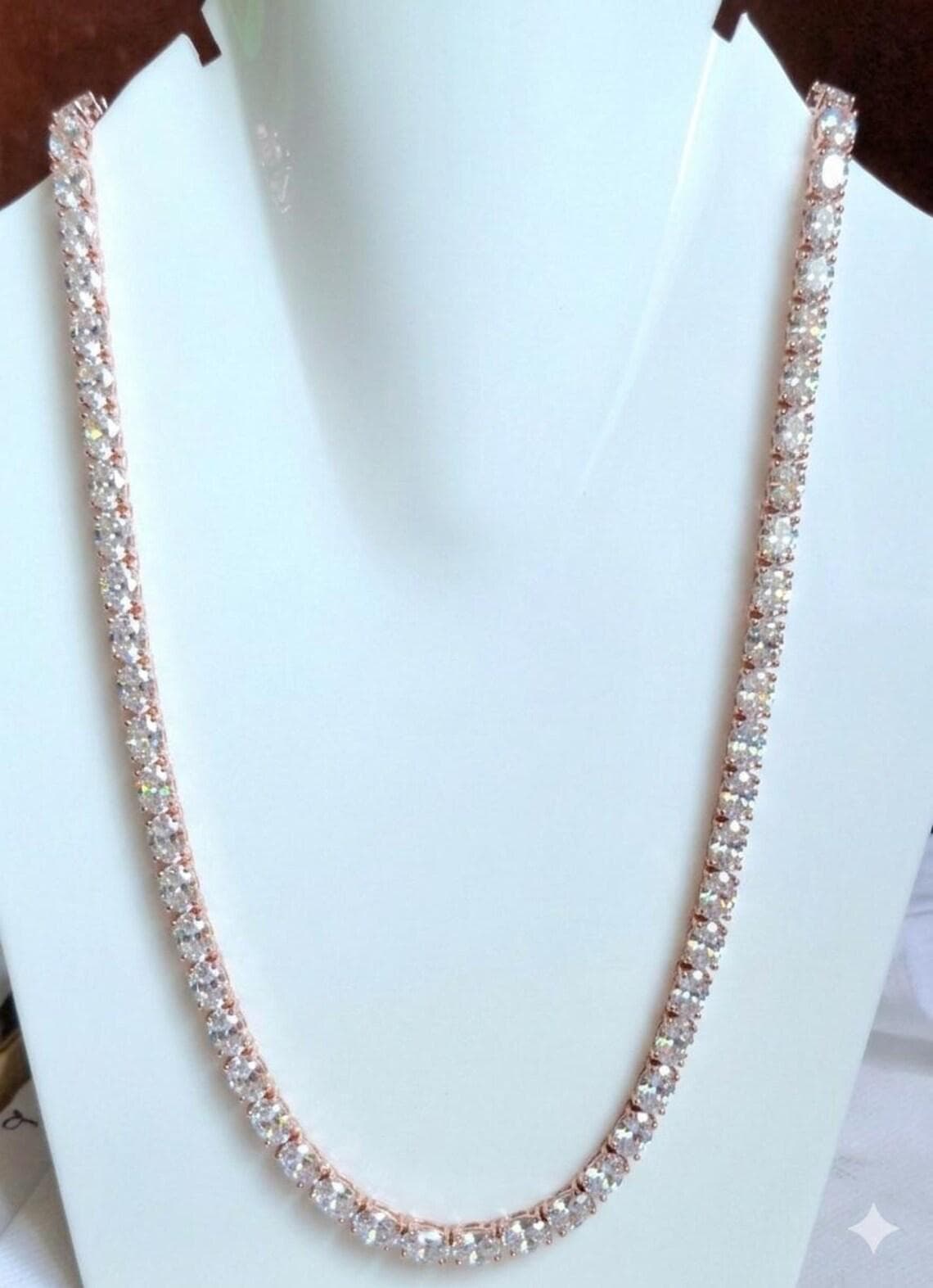 Moissanite Oval 6x4 mm Tennis Necklace: Platinum Over — View 4