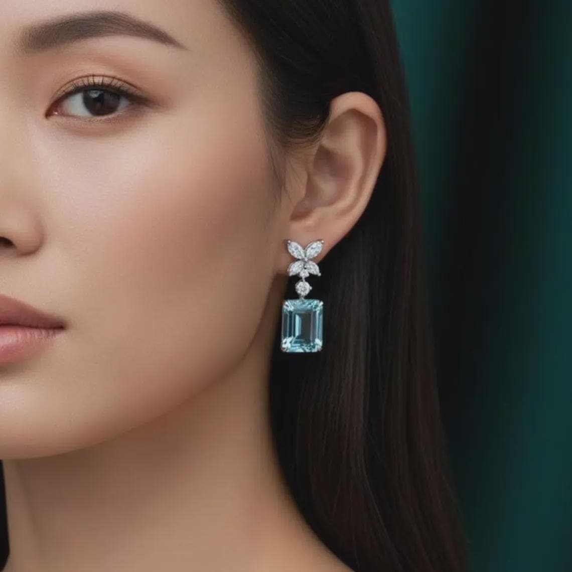 Aquamarine Emerald Cut Dangle Earrings — View 5