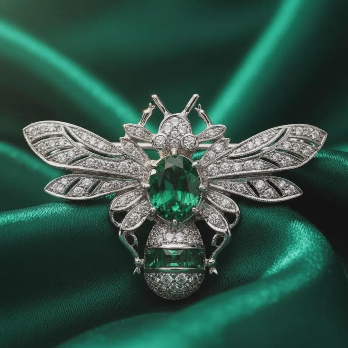 Emerald Moissanite Bee Brooch