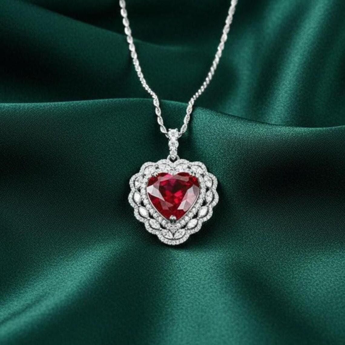 Heart Cut Ruby Halo Pendant