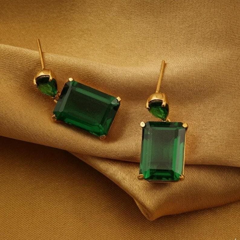 Emerald Green Drop Earrings For Women's — View 3