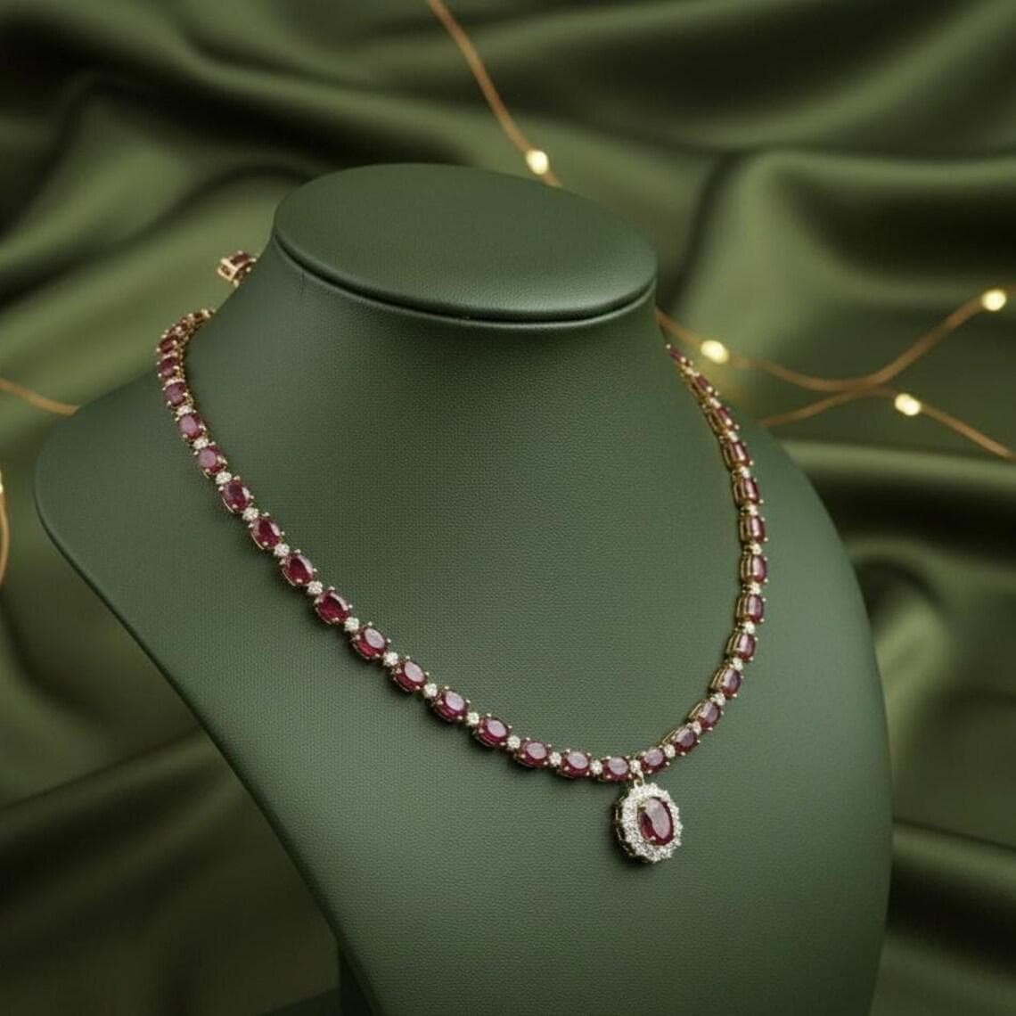 14K Gold Plated Ruby Diamond Pendant Necklace — View 3