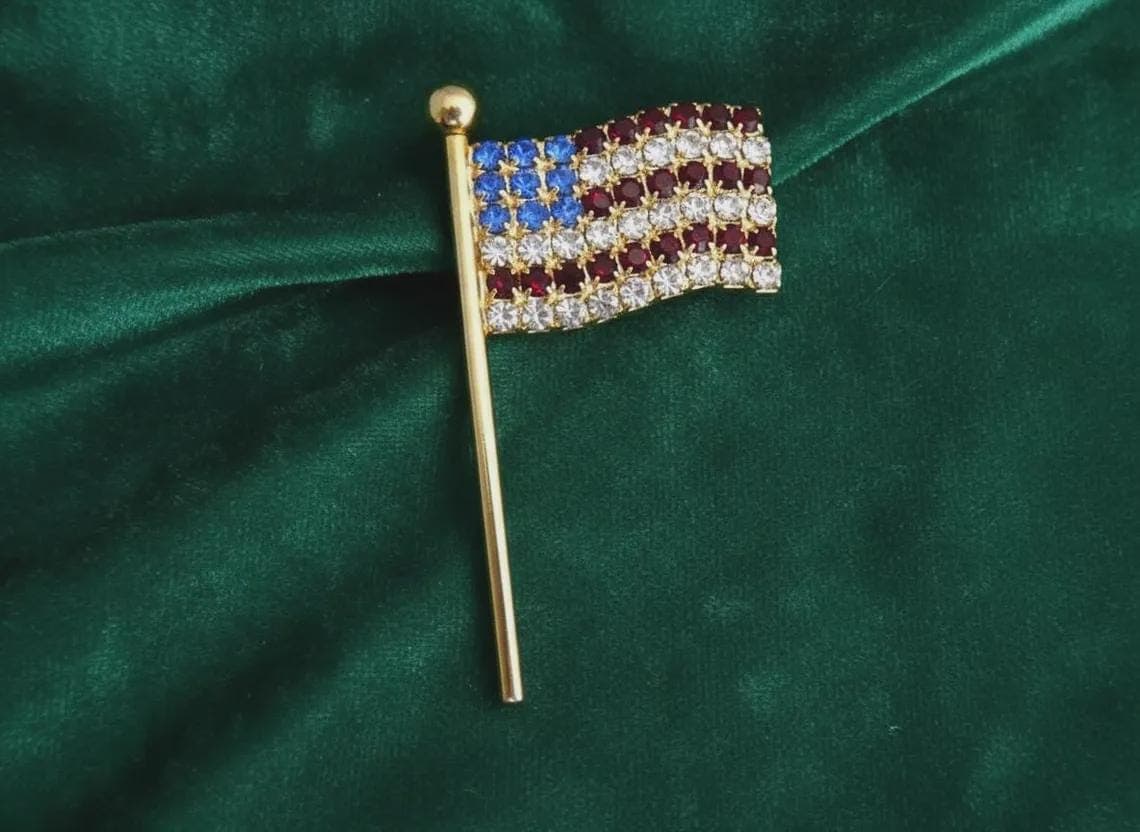 Sapphire Diamond American USA Flag Pin Brooch