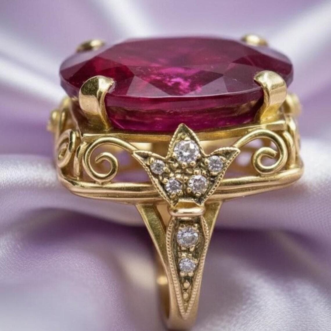14K Gold Plated Vintage Red Ruby & Diamond — View 3