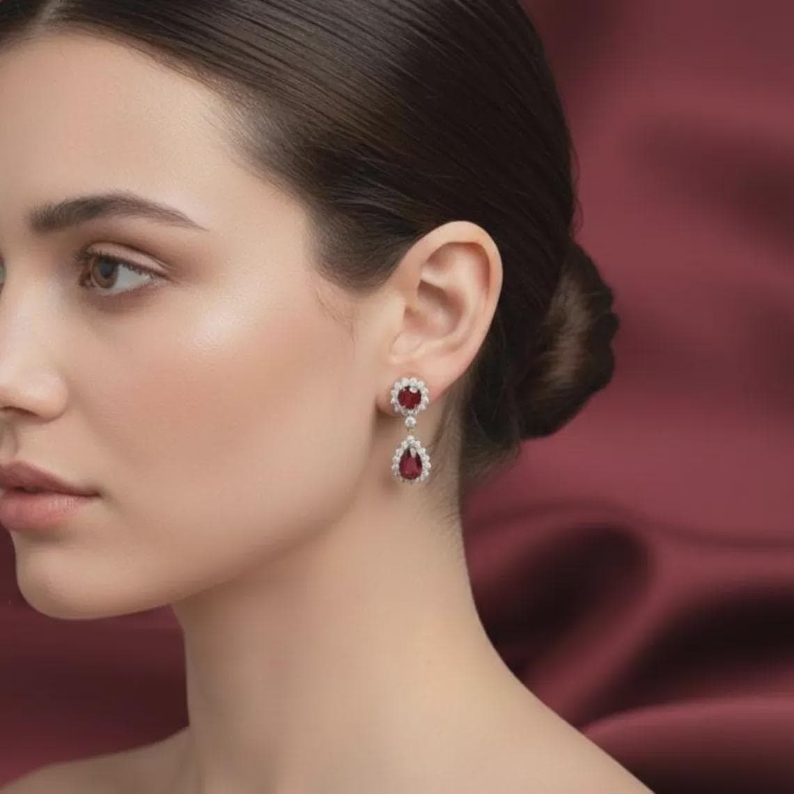 Golden Passion Ruby & Brilliant Diamond Drop Earrings — View 4