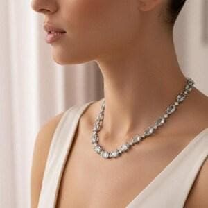 Emerald Cut Blue Topaz Tennis Necklace — View 3