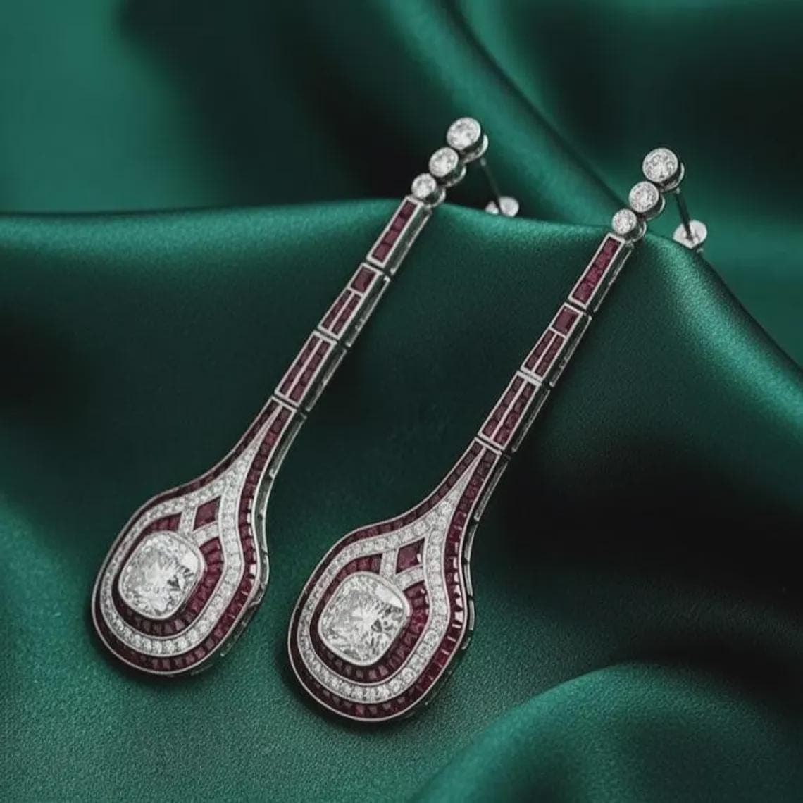 Art Deco Ruby Diamond Earrings — View 2