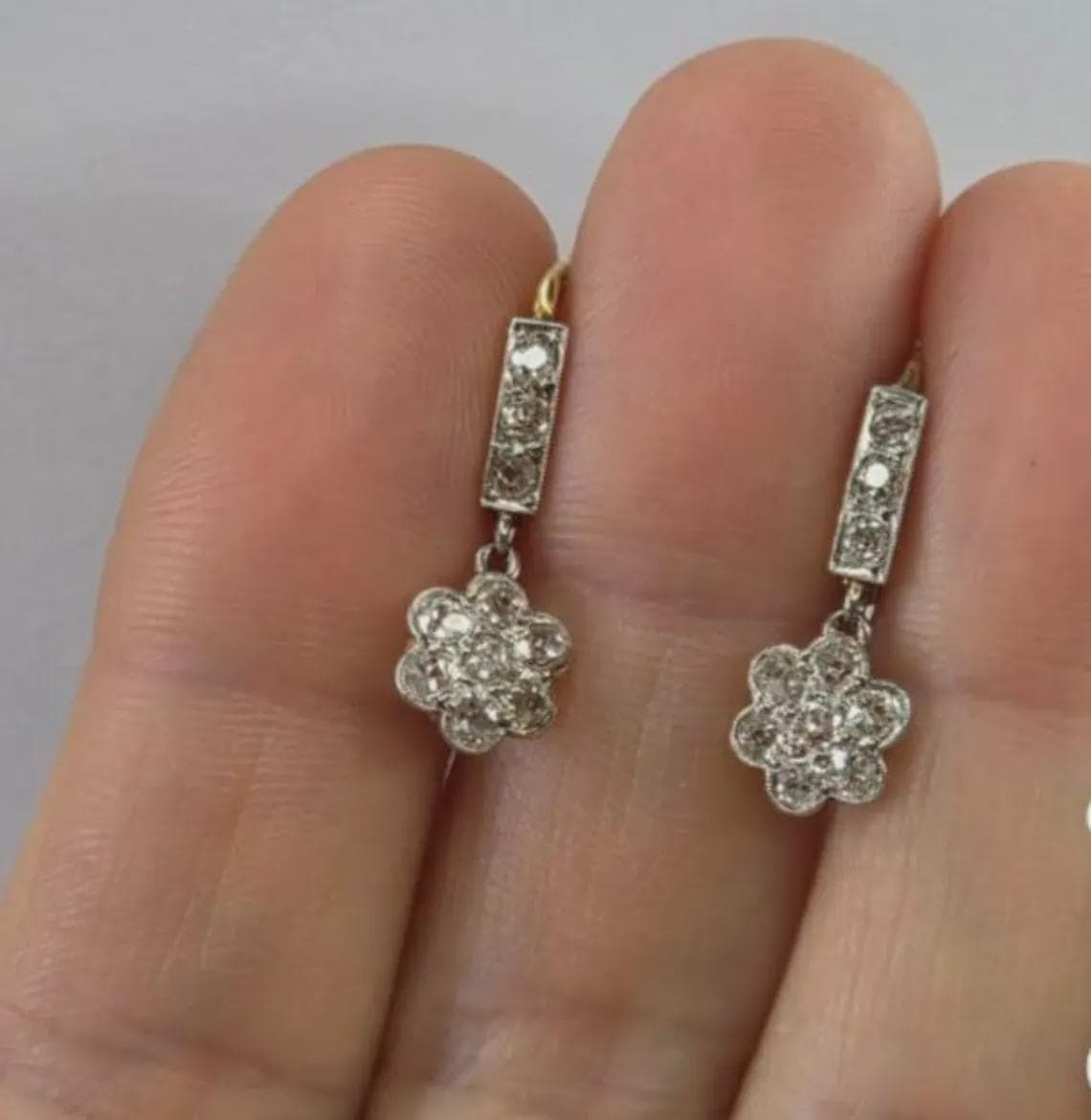 Vintage Diamond Flower Drop Earrings — View 3