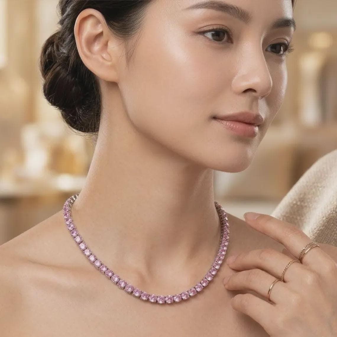 18Ct Pink Sapphire Tennis Necklace — View 2