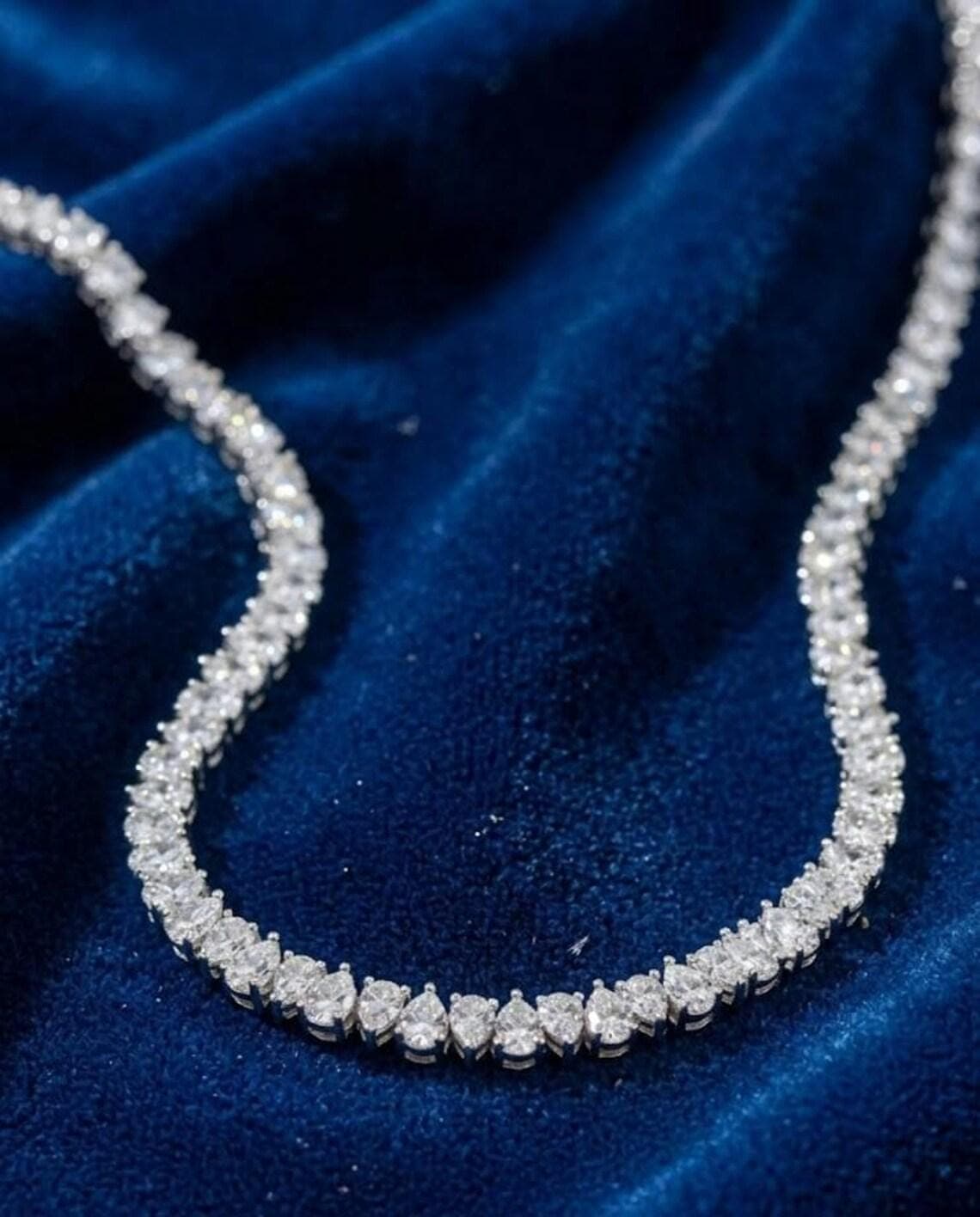 Pear Cut Diamond Tennis Necklace — View 4