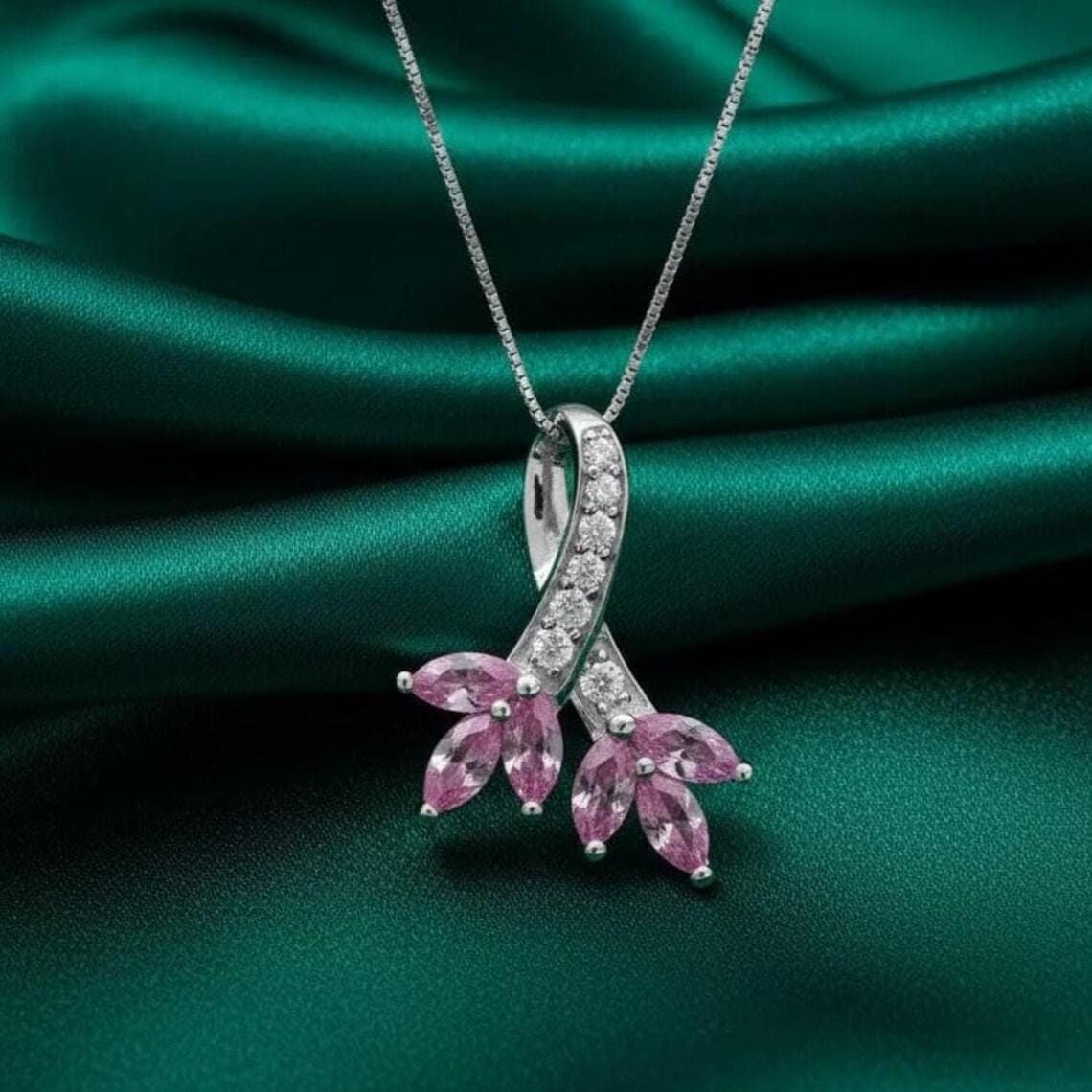 Marquise Pink Sapphire Diamond Pendant Necklace — View 5