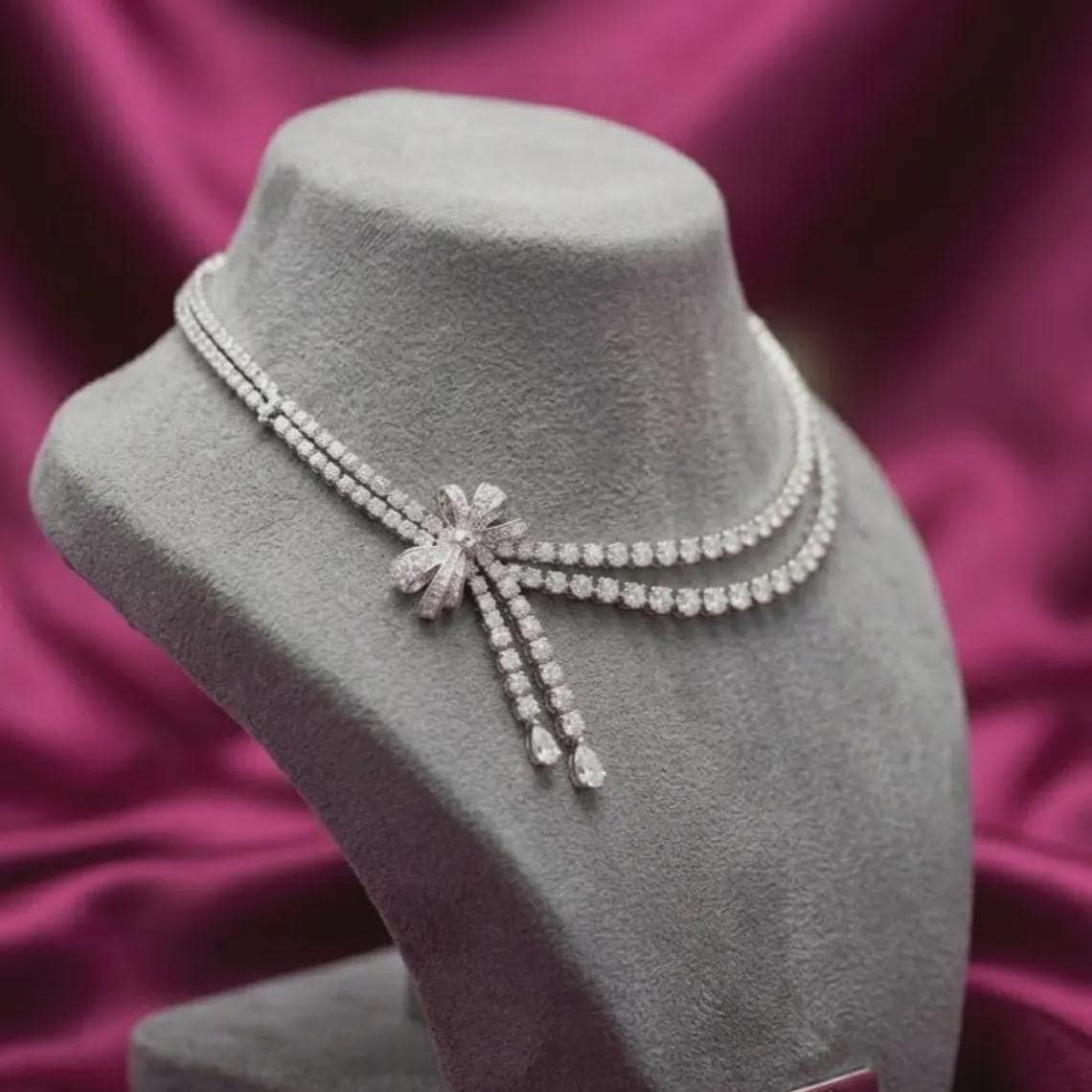 Sterling Silver Bow Tennis Necklace — View 2
