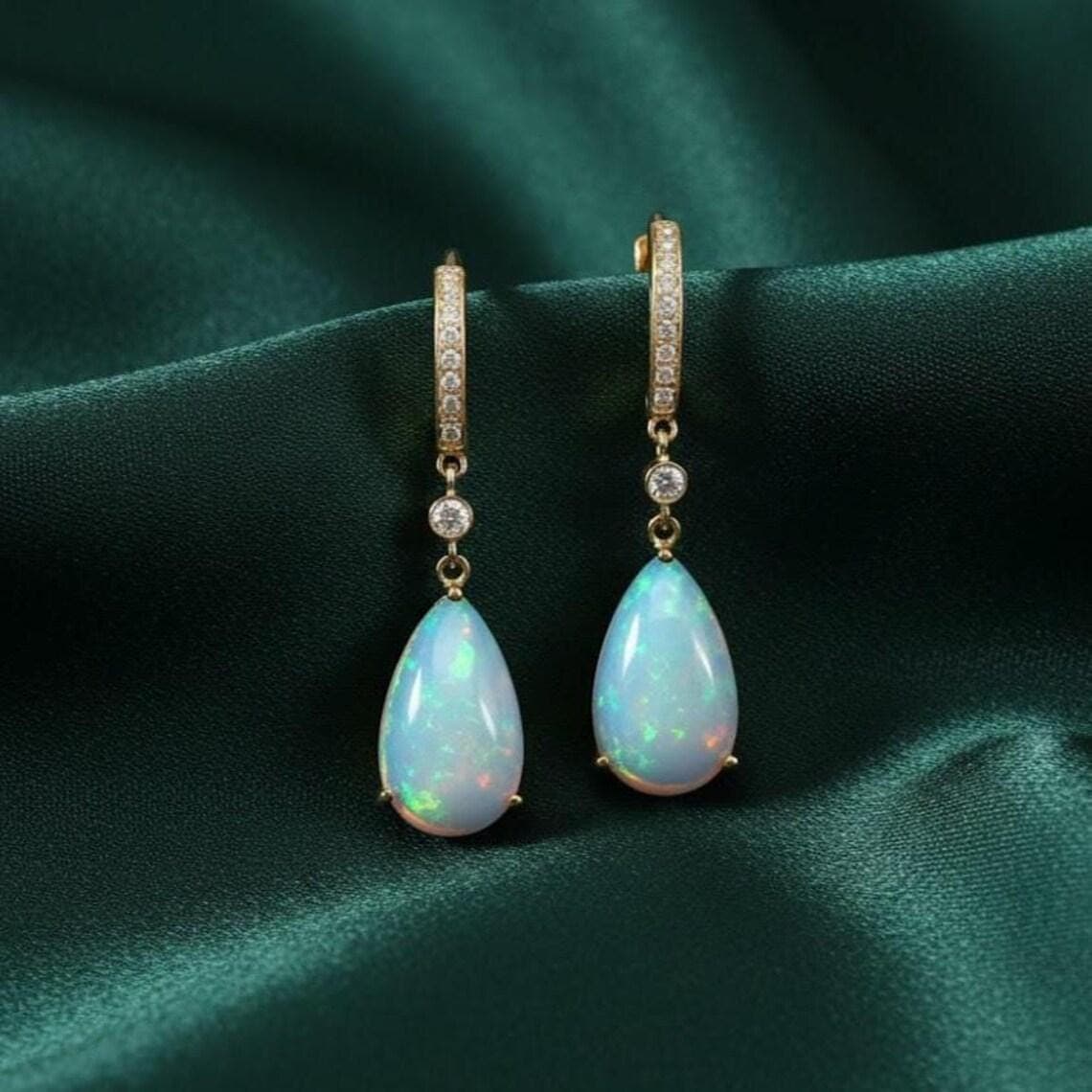 Pear Cut Opal Drop Earrings — View 4