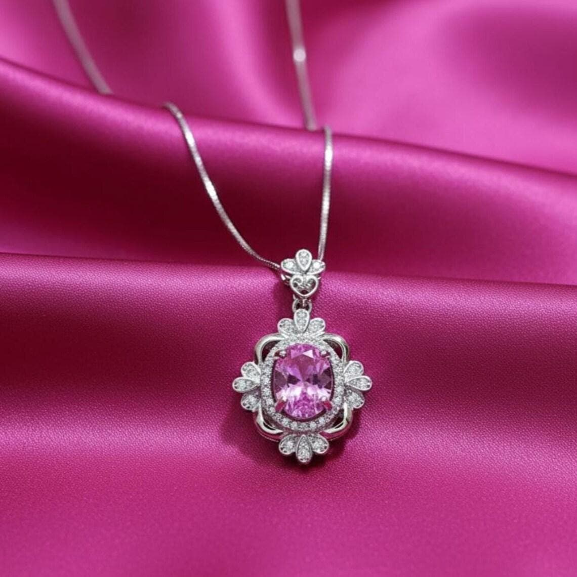 Vintage Pink Sapphire Pendant Necklace
